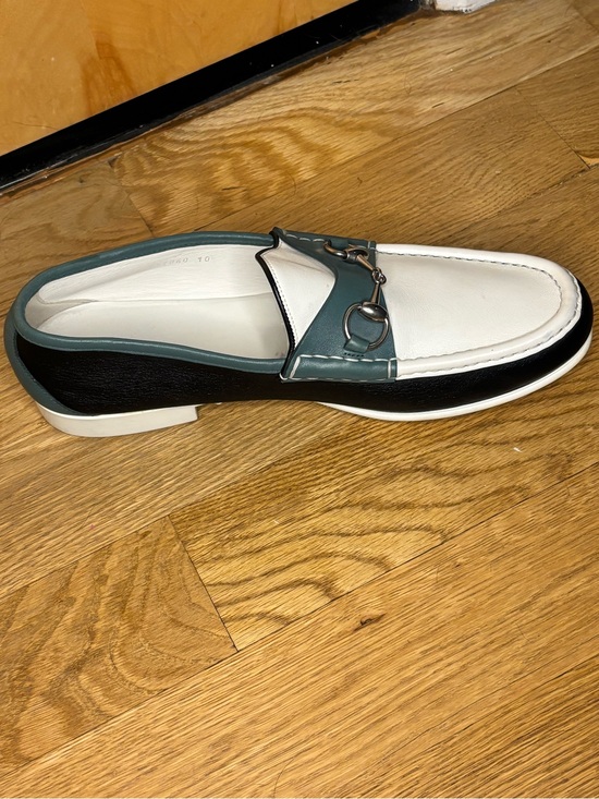 Gucci Men’s Size 11 White, Teal and Black Leather Horsebit Slip-On Loafers main image 12